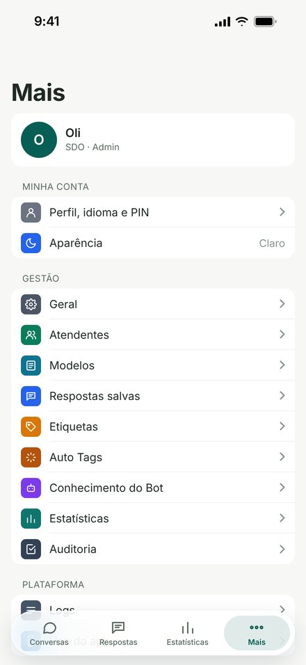 O menu Mais do app AtendGo